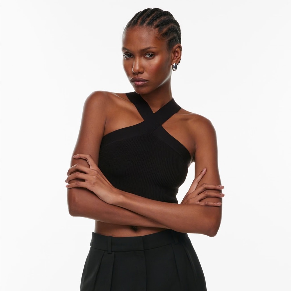 Babaton Sculpt Knit Criss Cross Cropped Tank Medium Black